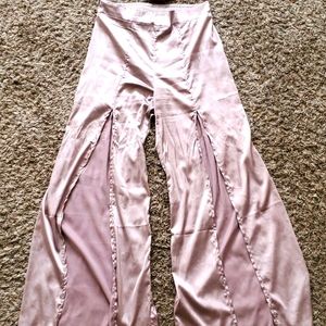 Pink satin pants with silk plant pattern tube top